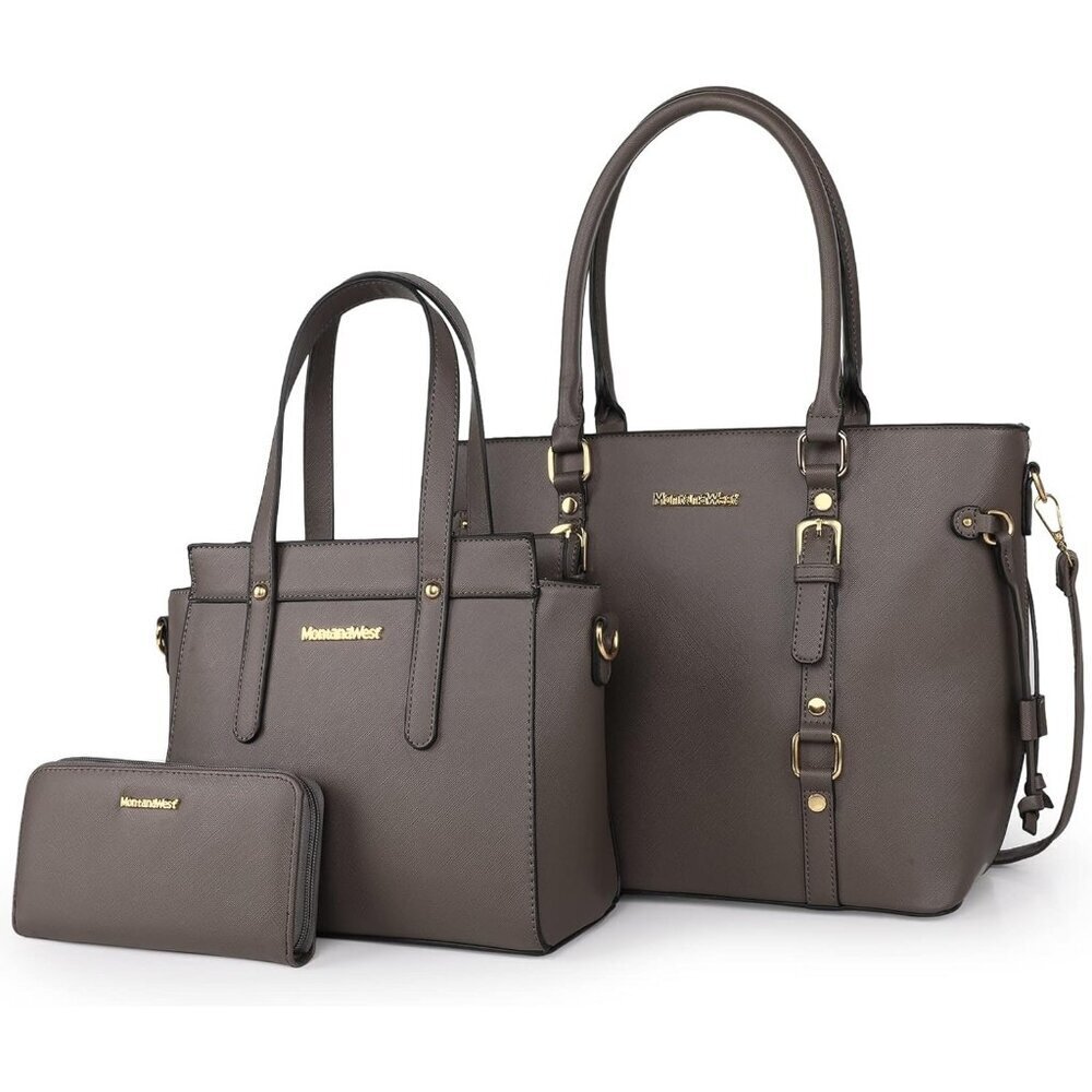 Women’s Grey 3PCS Purses Set - Tote Bag, Wallet & Shoulder Satchel Handbags